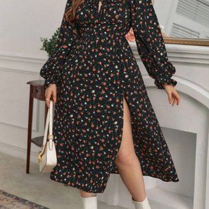 Floral Tie Front Split Thigh Dress